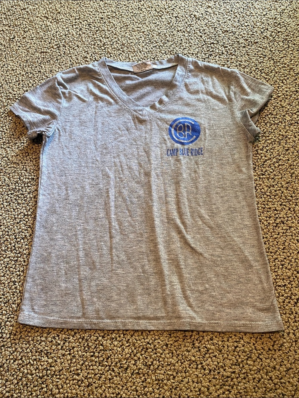 Camp Blue Ridge Kids Grey V-Neck Tee with Blue Logo